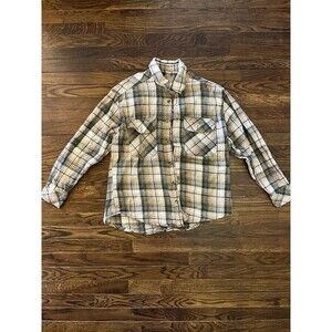 Zone Flannel Shirt Plaid Size XL Vintage Thick Heavy Weight Black Brown Beige